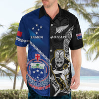 New Zealand And Samoa Rugby Hawaiian Shirt All Black Tiki Fern Mix Manu Samoa 2023 World Cup LT14 - Polynesian Pride