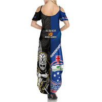 New Zealand And Samoa Rugby Summer Maxi Dress All Black Tiki Fern Mix Manu Samoa 2023 World Cup LT14 - Polynesian Pride