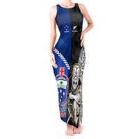 New Zealand And Samoa Rugby Tank Maxi Dress All Black Tiki Fern Mix Manu Samoa 2023 World Cup LT14 Women Black - Polynesian Pride