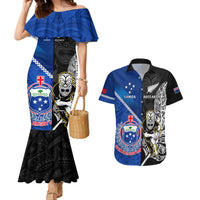 Custom New Zealand And Samoa Rugby Couples Matching Mermaid Dress and Hawaiian Shirt All Black Tiki Fern Mix Manu Samoa 2023 World Cup LT14 Black - Polynesian Pride