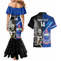 Custom New Zealand And Samoa Rugby Couples Matching Mermaid Dress and Hawaiian Shirt All Black Tiki Fern Mix Manu Samoa 2023 World Cup LT14 - Polynesian Pride
