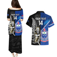 Custom New Zealand And Samoa Rugby Couples Matching Puletasi Dress and Hawaiian Shirt All Black Tiki Fern Mix Manu Samoa 2023 World Cup LT14 - Polynesian Pride