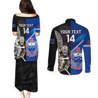 Custom New Zealand And Samoa Rugby Couples Matching Puletasi Dress and Long Sleeve Button Shirts All Black Tiki Fern Mix Manu Samoa 2023 World Cup LT14 - Polynesian Pride