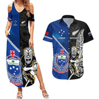 Custom New Zealand And Samoa Rugby Couples Matching Summer Maxi Dress and Hawaiian Shirt All Black Tiki Fern Mix Manu Samoa 2023 World Cup LT14 Black - Polynesian Pride