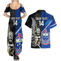 Custom New Zealand And Samoa Rugby Couples Matching Summer Maxi Dress and Hawaiian Shirt All Black Tiki Fern Mix Manu Samoa 2023 World Cup LT14 - Polynesian Pride