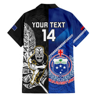 Custom New Zealand And Samoa Rugby Hawaiian Shirt All Black Tiki Fern Mix Manu Samoa 2023 World Cup LT14 - Polynesian Pride
