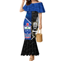 Custom New Zealand And Samoa Rugby Mermaid Dress All Black Tiki Fern Mix Manu Samoa 2023 World Cup LT14 Women Black - Polynesian Pride