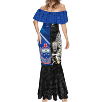 Custom New Zealand And Samoa Rugby Mermaid Dress All Black Tiki Fern Mix Manu Samoa 2023 World Cup LT14 - Polynesian Pride