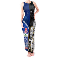 Custom New Zealand And Samoa Rugby Tank Maxi Dress All Black Tiki Fern Mix Manu Samoa 2023 World Cup LT14 Women Black - Polynesian Pride