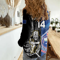 Custom New Zealand And Samoa Rugby Women Casual Shirt All Black Tiki Fern Mix Manu Samoa 2023 World Cup LT14 - Polynesian Pride