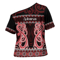 Kia Ora New Zealand Cross Shoulder Shirt Maori Language Week Whero Taniko Motif - Polynesian Pride