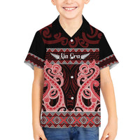 Kia Ora New Zealand Family Matching Long Sleeve Bodycon Dress and Hawaiian Shirt Maori Language Week Whero Taniko Motif - Polynesian Pride
