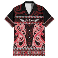 Kia Ora New Zealand Family Matching Off Shoulder Maxi Dress and Hawaiian Shirt Maori Language Week Whero Taniko Motif - Polynesian Pride
