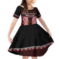 Kia Ora New Zealand Family Matching Off Shoulder Short Dress and Hawaiian Shirt Maori Language Week Whero Taniko Motif - Polynesian Pride