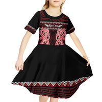 Kia Ora New Zealand Kid Short Sleeve Dress Maori Language Week Whero Taniko Motif - Polynesian Pride