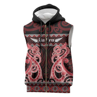 Kia Ora New Zealand Sleeveless Zip Hoodie Maori Language Week Whero Taniko Motif - Polynesian Pride