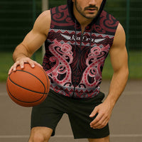 Kia Ora New Zealand Sleeveless Zip Hoodie Maori Language Week Whero Taniko Motif LT14 - Polynesian Pride