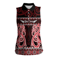 Kia Ora New Zealand Women Sleeveless Polo Shirt Maori Language Week Whero Taniko Motif - Polynesian Pride