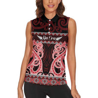 Kia Ora New Zealand Women Sleeveless Polo Shirt Maori Language Week Whero Taniko Motif - Polynesian Pride