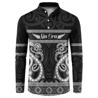 Kia Ora New Zealand Button Sweatshirt Maori Language Week Pango Taniko Motif - Polynesian Pride