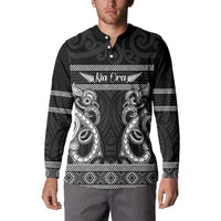Kia Ora New Zealand Button Sweatshirt Maori Language Week Pango Taniko Motif - Polynesian Pride