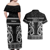 Kia Ora New Zealand Couples Matching Off Shoulder Maxi Dress and Hawaiian Shirt Maori Language Week Pango Taniko Motif - Polynesian Pride