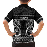 Kia Ora New Zealand Family Matching Off The Shoulder Long Sleeve Dress and Hawaiian Shirt Maori Language Week Pango Taniko Motif - Polynesian Pride