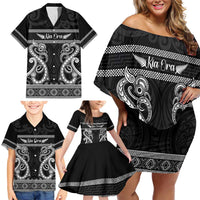 Kia Ora New Zealand Family Matching Off Shoulder Short Dress and Hawaiian Shirt Maori Language Week Pango Taniko Motif - Polynesian Pride