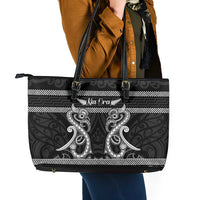 Kia Ora New Zealand Leather Tote Bag Maori Language Week Pango Taniko Motif - Polynesian Pride