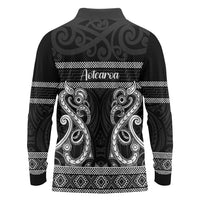 Kia Ora New Zealand Long Sleeve Polo Shirt Maori Language Week Pango Taniko Motif - Polynesian Pride