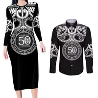 Kia Kaha Te Reo Maori New Zealand Couples Matching Long Sleeve Bodycon Dress and Long Sleeve Button Shirt 50th Anniversary Ake Ake Ake - Polynesian Pride