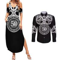 Kia Kaha Te Reo Maori New Zealand Couples Matching Summer Maxi Dress and Long Sleeve Button Shirt 50th Anniversary Ake Ake Ake - Polynesian Pride