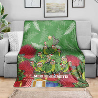 Kakapo New Zealand Christmas Blanket Meri Kirihimete Pohutukawa - Green Color