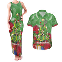Kakapo New Zealand Christmas Couples Matching Tank Maxi Dress and Hawaiian Shirt Meri Kirihimete Pohutukawa - Green Color LT14 Green - Polynesian Pride
