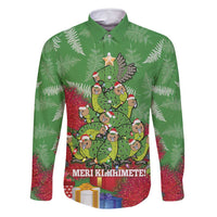 Kakapo New Zealand Christmas Family Matching Long Sleeve Bodycon Dress and Hawaiian Shirt Meri Kirihimete Pohutukawa - Green Color LT14 Dad's Shirt - Long Sleeve Green - Polynesian Pride