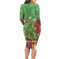 Kakapo New Zealand Christmas Family Matching Long Sleeve Bodycon Dress and Hawaiian Shirt Meri Kirihimete Pohutukawa - Green Color LT14 - Polynesian Pride