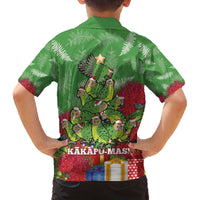Kakapo New Zealand Christmas Family Matching Off The Shoulder Long Sleeve Dress and Hawaiian Shirt Meri Kirihimete Pohutukawa - Green Color