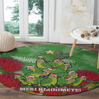 Kakapo New Zealand Christmas Round Carpet Meri Kirihimete Pohutukawa - Green Color