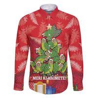 Kakapo New Zealand Christmas Family Matching Long Sleeve Bodycon Dress and Hawaiian Shirt Meri Kirihimete Pohutukawa - Red Color LT14 Dad's Shirt - Long Sleeve Red - Polynesian Pride