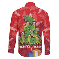 Kakapo New Zealand Christmas Family Matching Long Sleeve Bodycon Dress and Hawaiian Shirt Meri Kirihimete Pohutukawa - Red Color LT14 - Polynesian Pride