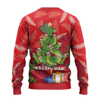 Kakapo New Zealand Christmas Ugly Christmas Sweater Meri Kirihimete Pohutukawa - Red Color