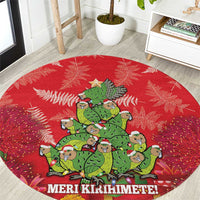 Kakapo New Zealand Christmas Round Carpet Meri Kirihimete Pohutukawa - Red Color LT14 Red - Polynesian Pride