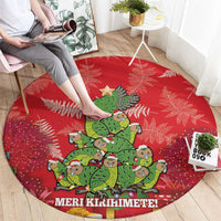 Kakapo New Zealand Christmas Round Carpet Meri Kirihimete Pohutukawa - Red Color LT14 - Polynesian Pride