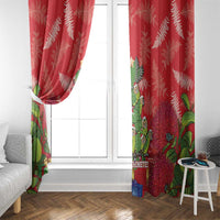Kakapo New Zealand Christmas Window Curtain Meri Kirihimete Pohutukawa - Red Color