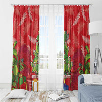 Kakapo New Zealand Christmas Window Curtain Meri Kirihimete Pohutukawa - Red Color