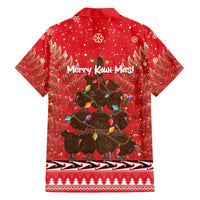 Kiwi New Zealand Christmas Family Matching Long Sleeve Bodycon Dress and Hawaiian Shirt Meri Kirihimete Silver Fern - Red Color LT14 - Polynesian Pride