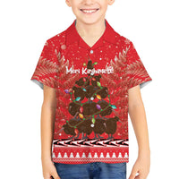 Kiwi New Zealand Christmas Family Matching Puletasi and Hawaiian Shirt Meri Kirihimete Silver Fern - Red Color LT14 Son's Shirt Red - Polynesian Pride
