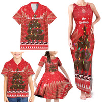 Kiwi New Zealand Christmas Family Matching Tank Maxi Dress and Hawaiian Shirt Meri Kirihimete Silver Fern - Red Color