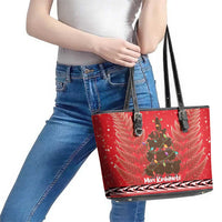 Kiwi New Zealand Christmas Leather Tote Bag Meri Kirihimete Silver Fern - Red Color LT14 - Polynesian Pride