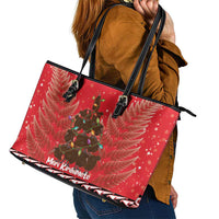 Kiwi New Zealand Christmas Leather Tote Bag Meri Kirihimete Silver Fern - Red Color LT14 - Polynesian Pride